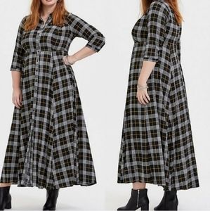 Torrid 2X Shirt Dress Black Plaid Duster Maxi